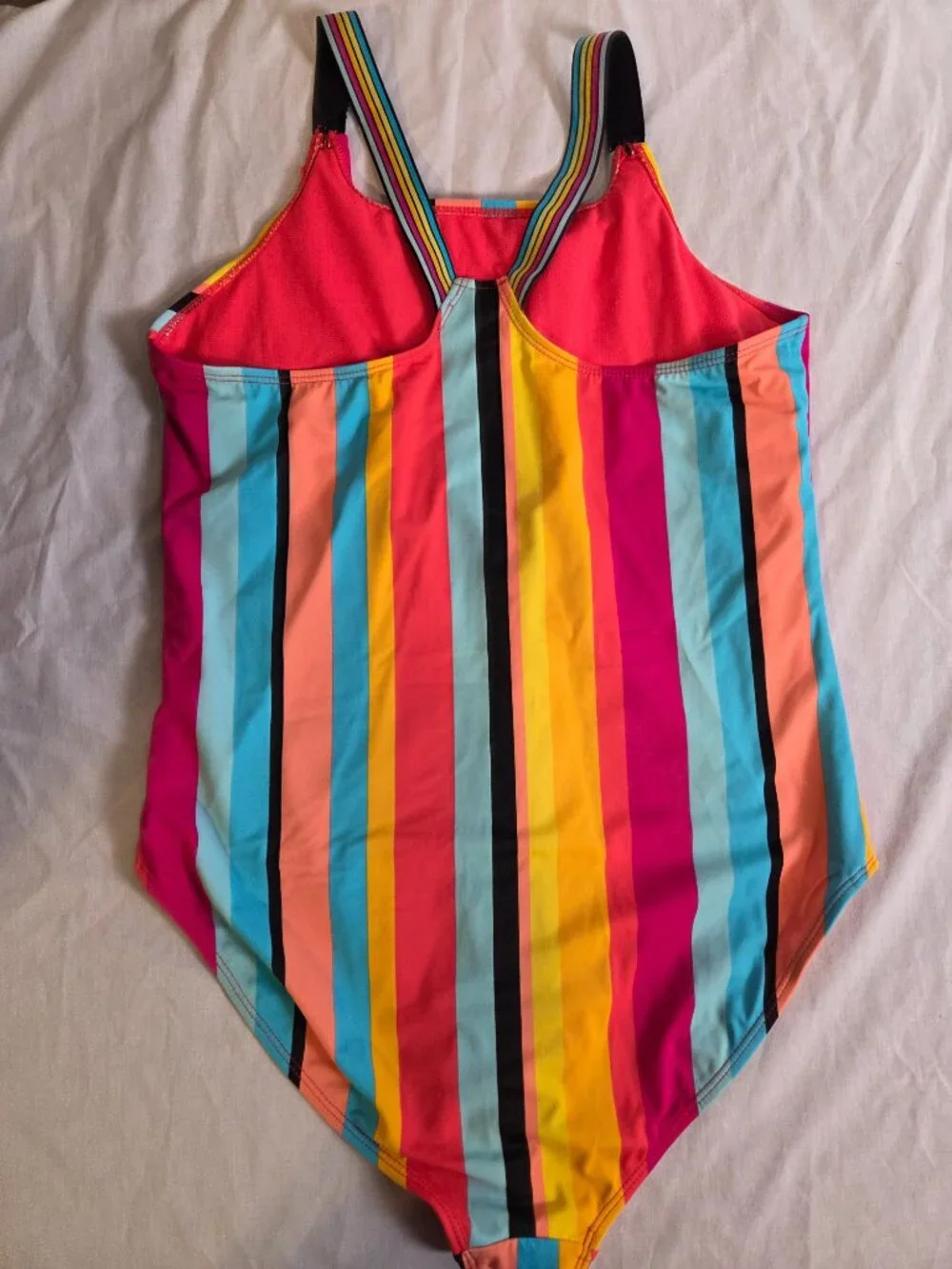 Wonder Nation Girls One Piece Swimsuit XXL 18 Rainbow Stripe Crossback  Beach